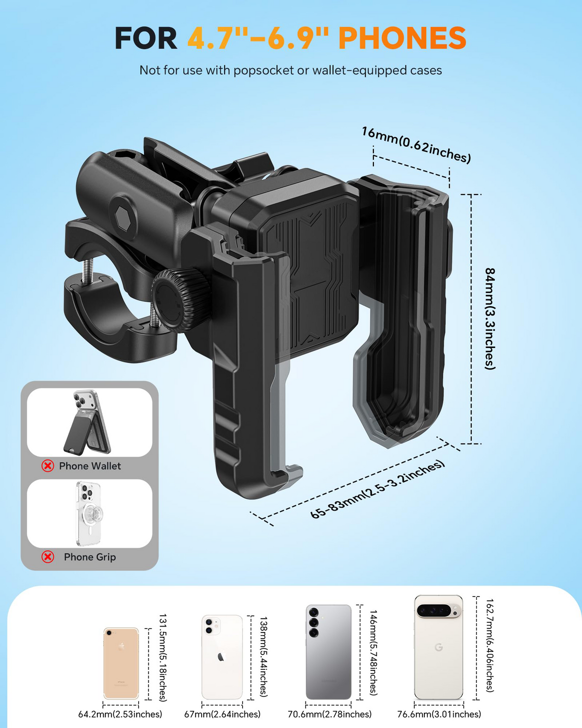 Motorcycle Phone Mount Anti-Theft, Camera-Friendly Bike Phone Holder