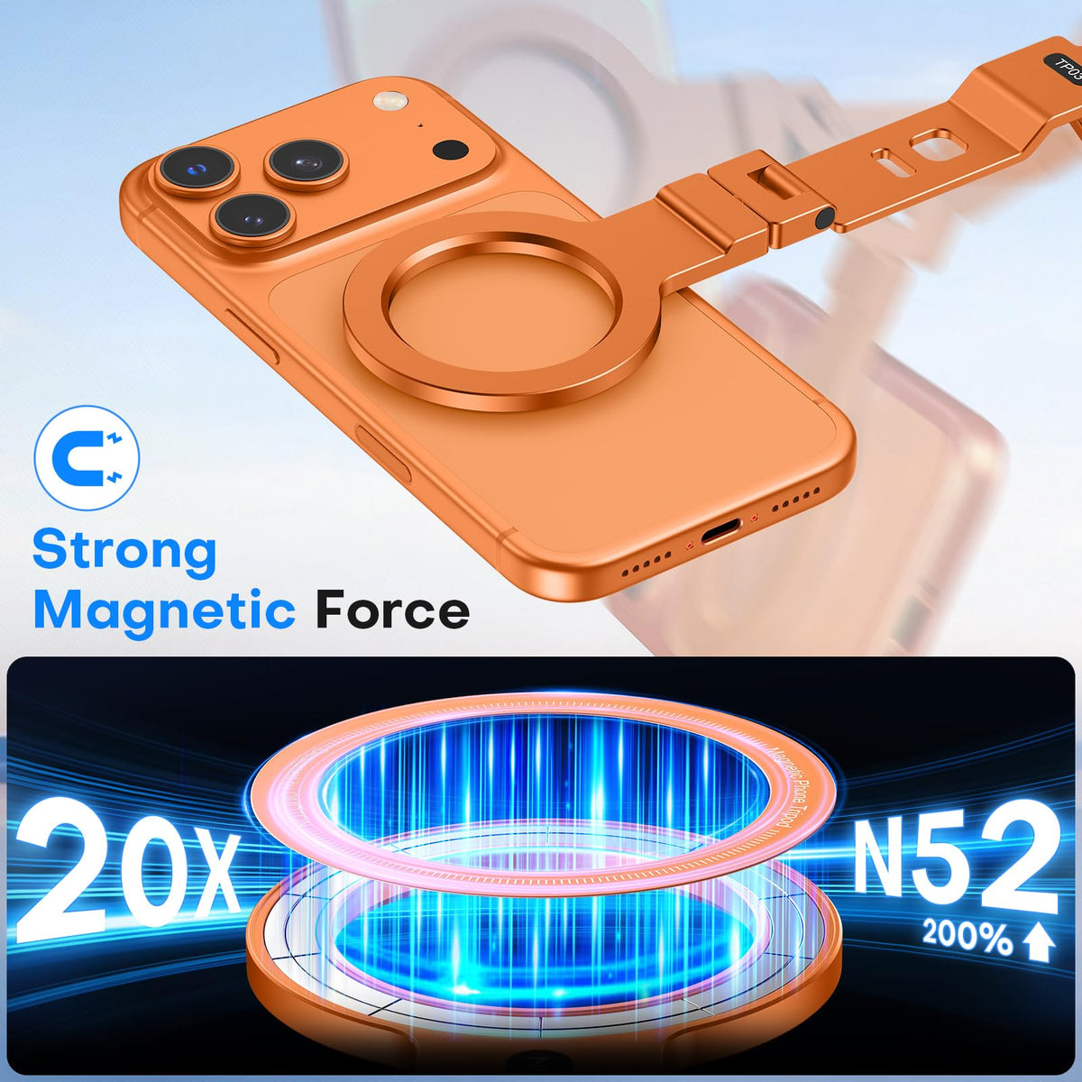 TP03 [Ultra-Slim] 360° Rotating for MagSafe Tripod with Hook, Orange