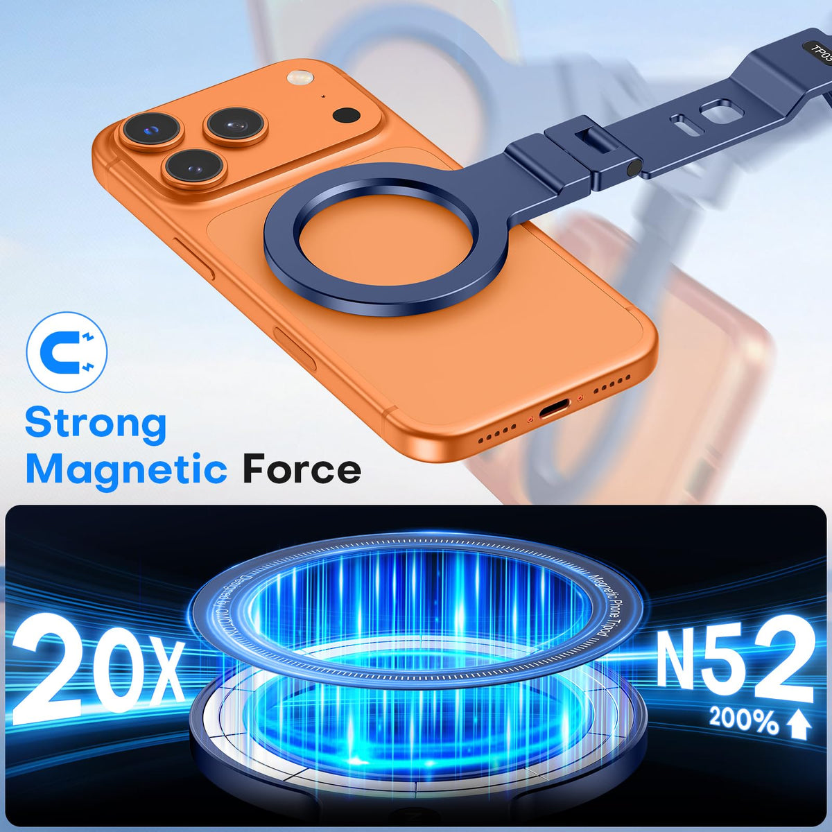 TP03 [Ultra-Slim] 360° Rotating for MagSafe Tripod with Hook, Blue