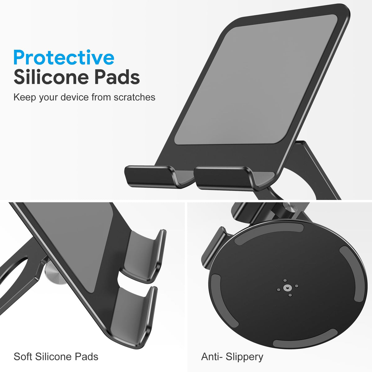Swivel Tablet Stand for iPad with 360 Rotating Base, Foldable Adjustable Holder for Drawing, Compatible with iPad Pro/Air/Mini and More, Black Gray